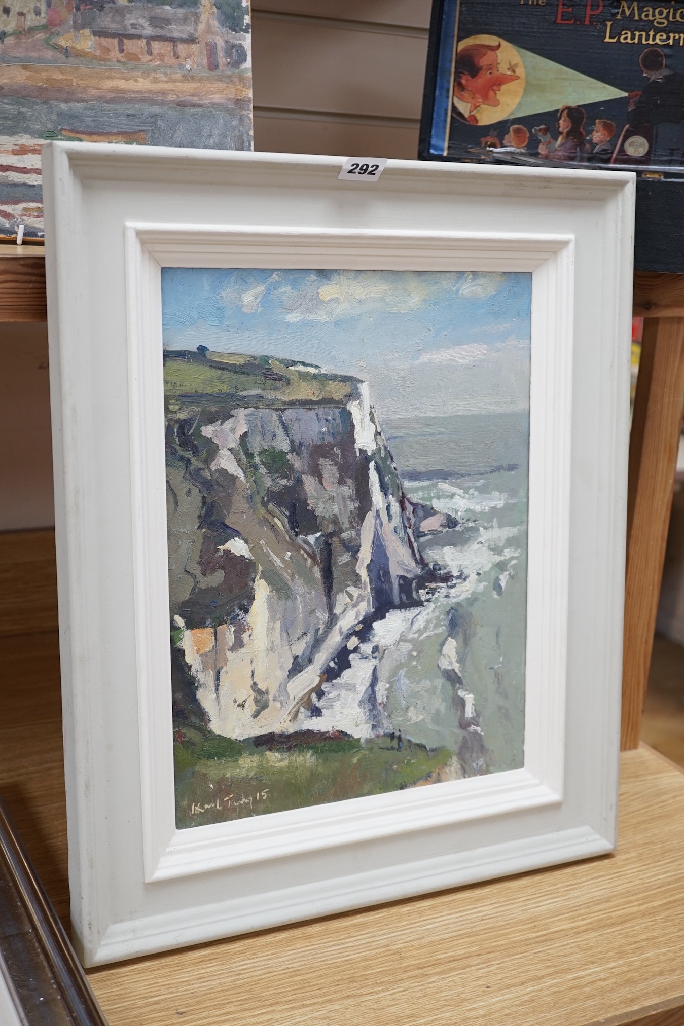 From the Studio of Fred Cuming. Karl Terry, contemporary oil on board, ‘Longden Cliffs’, signed, 40 x 29cm. Condition - good